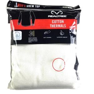 Realtree Cotton Thermal Crew Top  XL Natural Ivory Color New